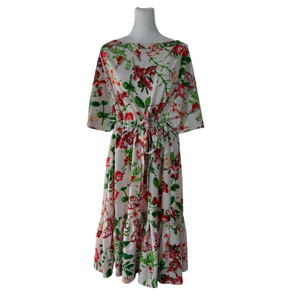 Eva Franco Multicolored Floral Print Cold Shoulder Half Sleeve Midi Dress